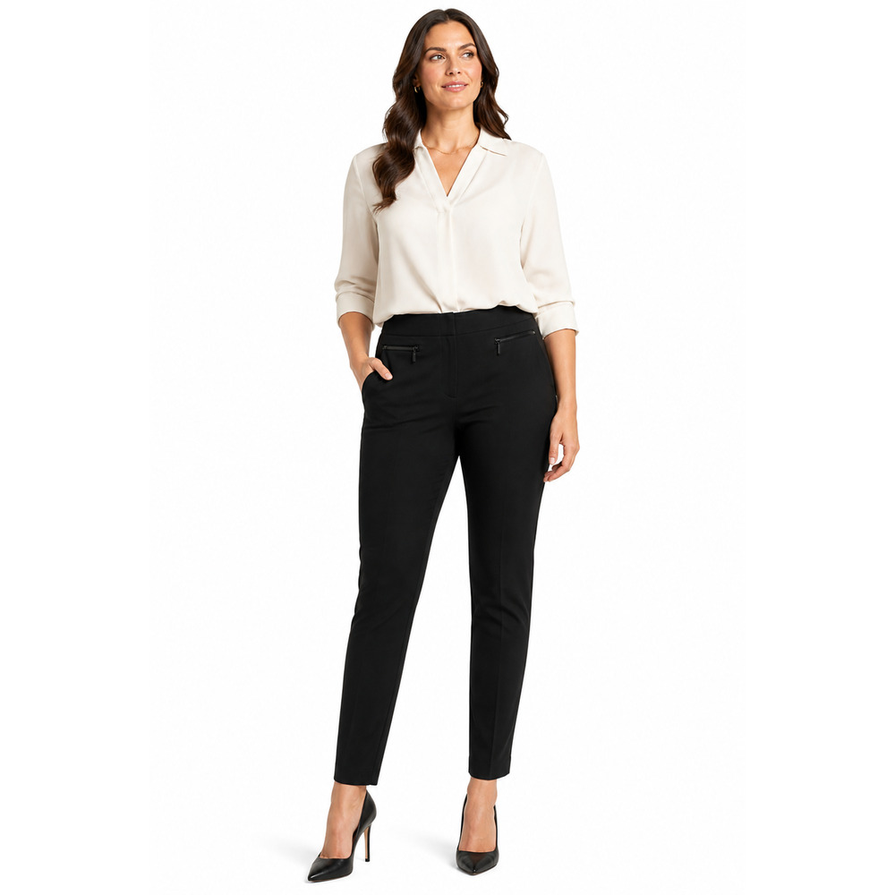 Long Tall Sally Womens Solid Black Tapered Stretch Pants Career Workwear sz 12